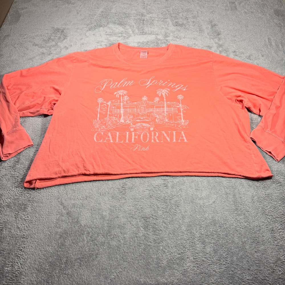 PINK Victoria's Secret Palm Springs California Crop Top XXL Coral Long Sleeve